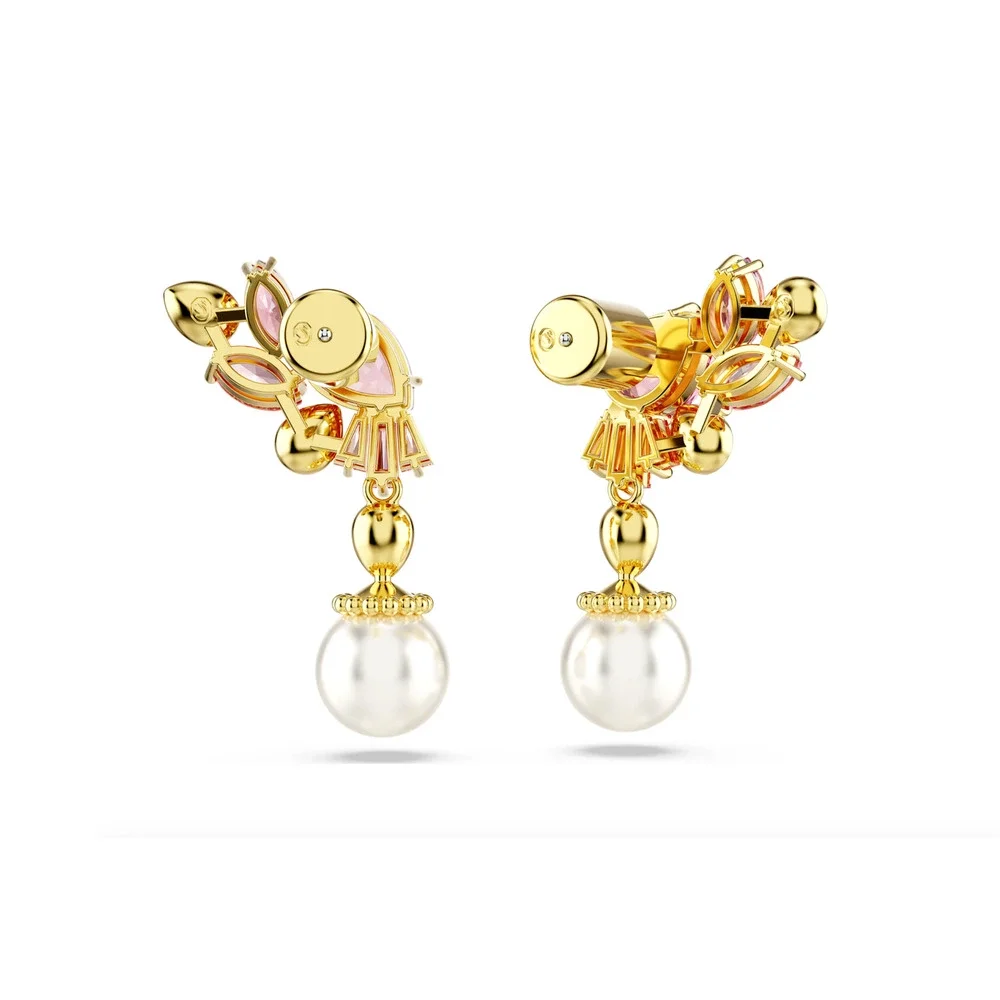 Swarovski Gema Cherry Blossom Drop Earrings - Pink Crystal Floral Pearl Gold